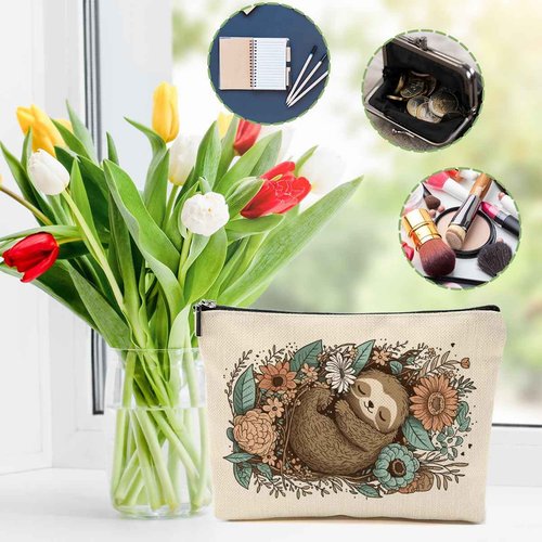 DHKG Cute Sloth Makeup Bag Sloth Gifts Cosmetic Bag Sloth Stuff Animal Lover Gifts for Women Girls Friend Daughter Sloth Gift Travel Organizer Zipper Pouch Graduation Birthday Friendship Gifts