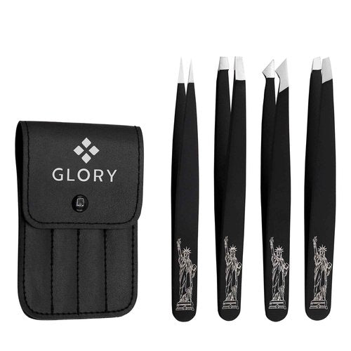 Glory 4 Pcs Precision Eyebrow Tweezers Set Professional Stainless Steel Brow Tweezers for Eyebrows, Ingrown Hair & Facial Use with American-Inspired Design