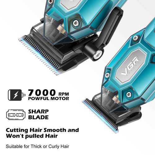 VGR Professional Hair Clippers for Men, Cordless Barber Clippers and Trimmers Set, Mens Hair Cutting Kit with 10 Guide Combs, USB Rechargeable Haircut Machine for Family, LED Display, Green