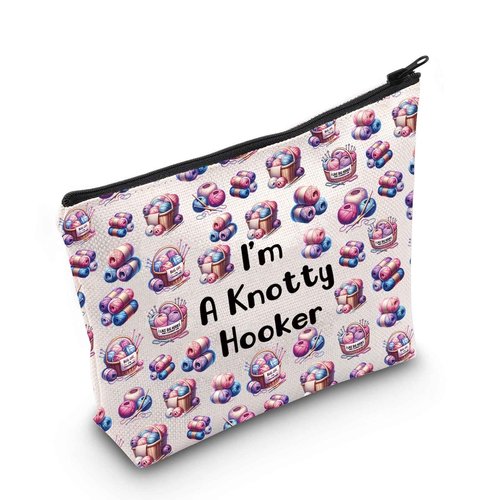 MNIGIU Yarn Crocheter Gift Funny Crochet Cosmetic Bag Crocheting Bag I'm A Knotty Hooker Knitter Gift (Knotty Hooker Bag)