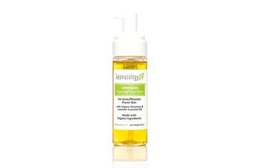kosmatology Lemongrass Organic Foaming Face Wash – 6 fl oz | Natural Acne Treatment for Oily & Rosacea-Prone Skin | Gentle Cleanser with Rosemary & Lavender | Vegan & Cruelty-Free