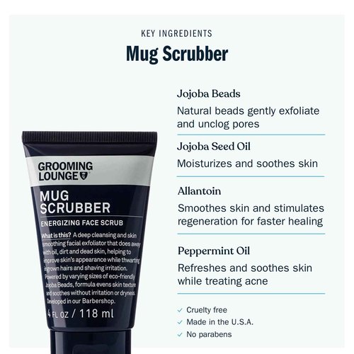 Grooming Lounge Mug Scrubber Face Scrub - Provides Safe and Gentle Exfoliation - Extracts Dug in Dirt and Oil - Uproots Ingrown Hairs - Improves Skin Softness and Appearance - Cruelty Free - 4 oz