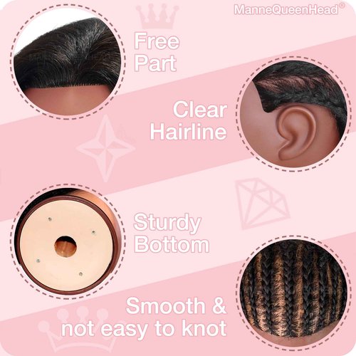 Mannequin Head with Human Hair 16'' Cosmetology Manikin Doll Head with 100% Real Human Hair for Braiding Hairdresser Practice Styling with Tripod Set