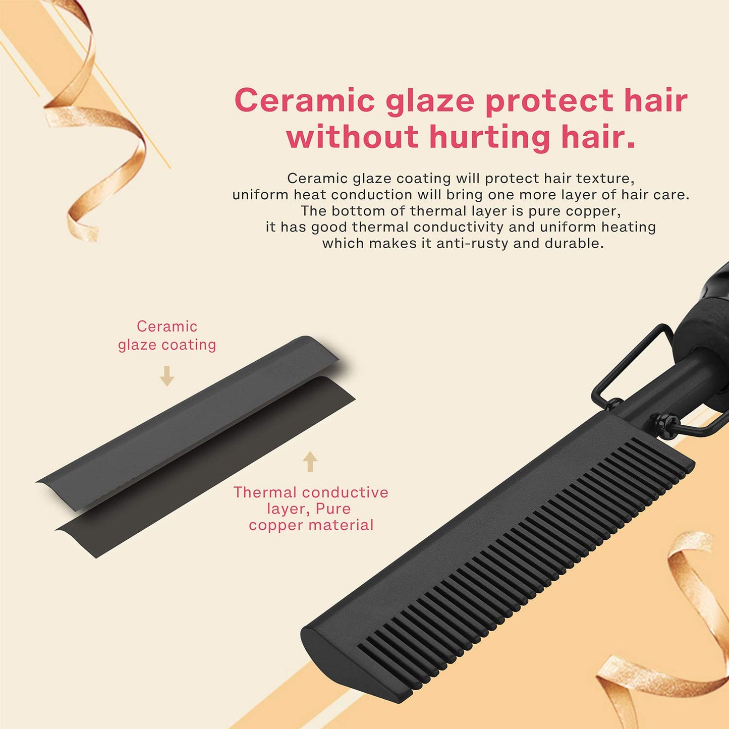 Homfu Electric Hot Comb Hair Straightener Brush Ceramic Curler Pressing Comb Flat IronCurling Designed Hair Straighteneing Brush for Natural Black,Anti-Scald Wig Beard Straightener Press Comb