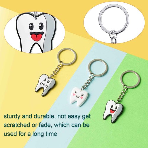 Henoyso 36 Pcs Tooth Shape Keychain Dentist Key Ring Dental Assistant Gifts Cute Tooth Ornament Keychain Gift for Dentist Students Office Staffs Dental Assistants