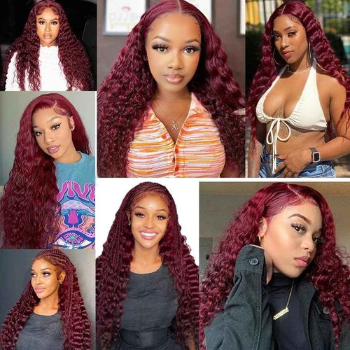 Hydtxc Curly Bundles Human Hair 99J Burgundy 8 10 12 Inch Deep Wave Human Hair Bundles Wine Red Unprocessed Brazilian Virgin Hair Double Weft Quick Weave for Black Women