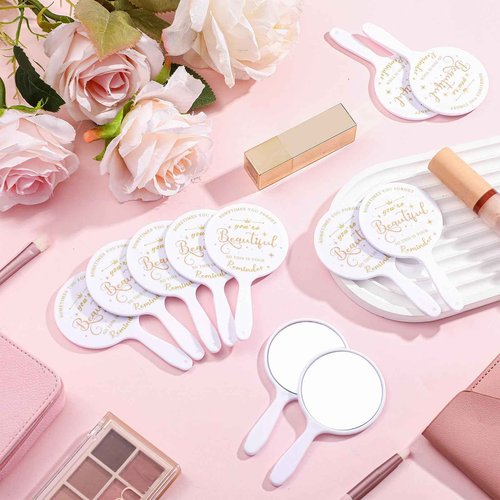 Threehoney 60 Pcs Small Handheld Mirror Bulk Inspirational Compact Portable Travel Makeup 3.94 x 2.16 Inch Mini Round Mirror with Handle Employee Appreciation Gifts for Women Coworker Friend(White)