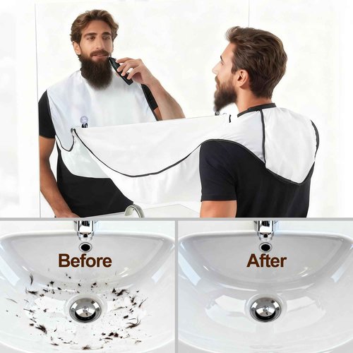 2 Pack Beard Bib Apron for Men – Hair Catcher for Shaving & Trimming, Easy Clean Beard Cape with Suction Cups, Practical Grooming Gift for Husband, Dad, or Boyfriend (Black and White)