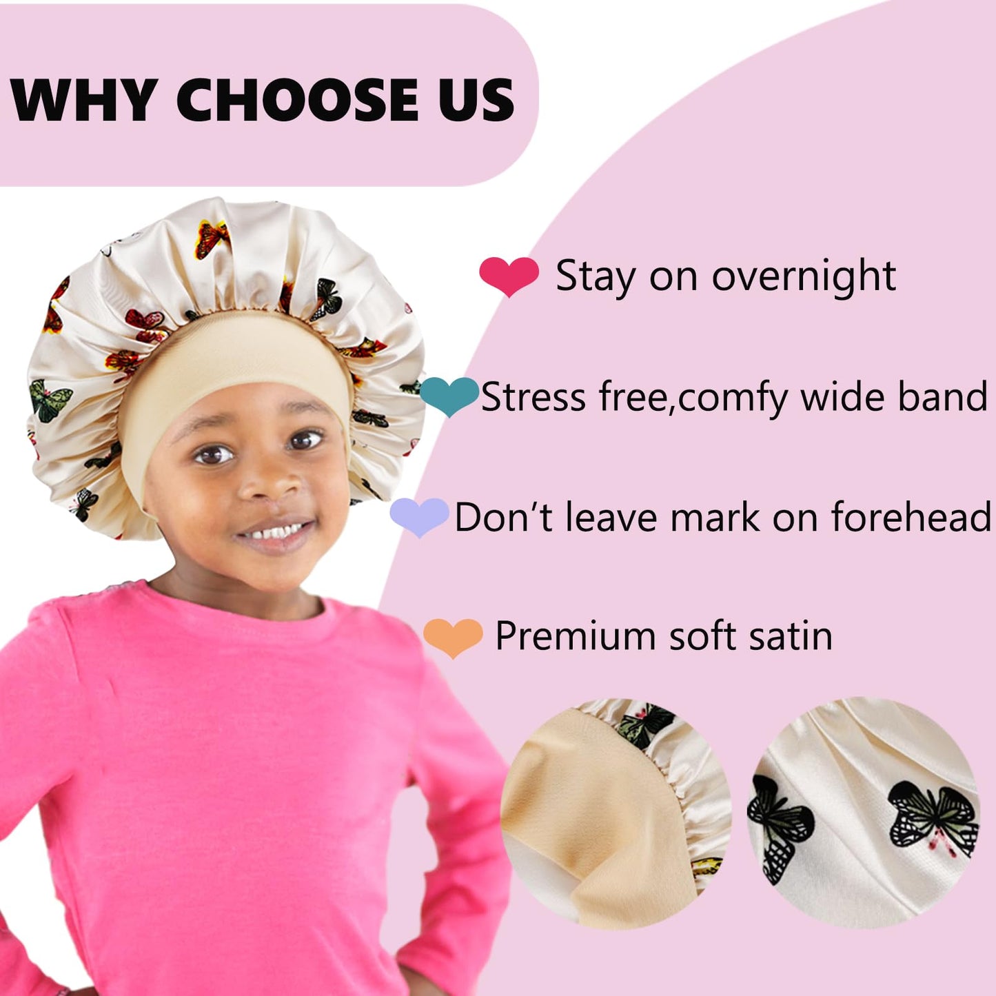 3 PCS Bonnet for Kids,Silk Bonnet for Sleeping Kids,Kids Bonnet for Girls,Satin Toddler Bonnet for Sleeping