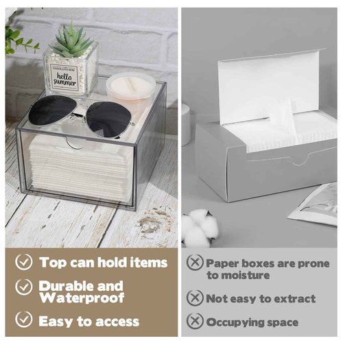 Disposable Face Towel Holder, Plastic Face Towels Storage Box with Drawer, Stackable Organizer for Clean Skin Club Face XL Towels, Towel Containers, Skincare Oragnizer for Vanity Bathroom Organization