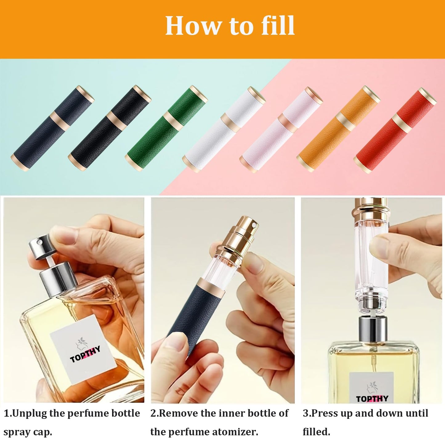 TOPTHY Perfume Travel Refillable Bottle Portable Cologne Sprayer Pocket Fragrance Atomizer 5ml with Leather Case for Men Women (White)