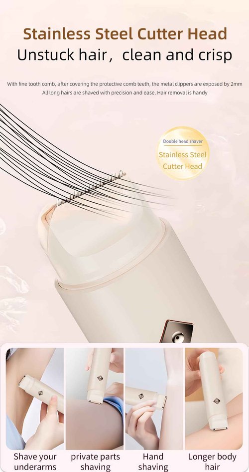 Dual-Head Rechargeable Hair Trimmer for Women, Body Shaver with 3D Floating Blades, Detachable Heads, Smooth & Painless Hair Removal