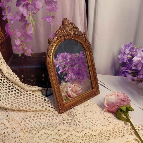 FAGTIKY Bronze Vintage Vanity Desk Makeup Mirror Antique Decorative Wall Mirror,Resin Carved Arched Mirror for Living Room,Bedroom Dresser,Home Decor ﻿ (Medium)