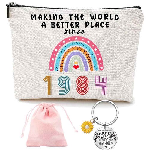 Meliatomia 41th Birthday Gifts for Women with 1984 Makeup Bag and Inspirational Keychain, 41 Year Old Ideas for Mom Sister Teacher Friends & Her