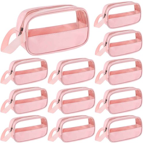 Buryeah 12 Pieces Toiletry Bag for Women Men Translucent Small Travel Makeup Pouch Portable Waterproof Organizer Set for Accessories Toiletries(Pink)