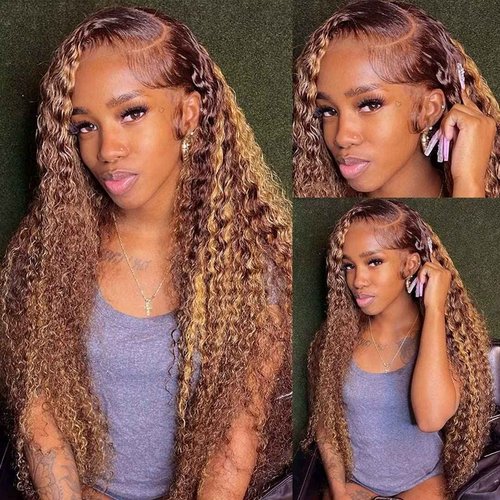Peenoll Highlight Dark Brown Chocolate P4/30 13X6 Human Hair Lace Frontal Wig Glueless Wigs Human Hair Pre Plucked Pre Cut Lace Frontal Glueless Wigs Elastic Band 200% Density