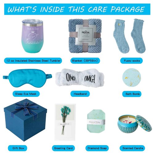 Gifts Basket for Women,Birthday Gifts for Women Birthday Presents Friendship Gifts Get Well Soon Gifts Self Care Package Gifts Blue Gift Box Relaxing Set Unique Gifts with Blanket for Mom,Wife,Sister