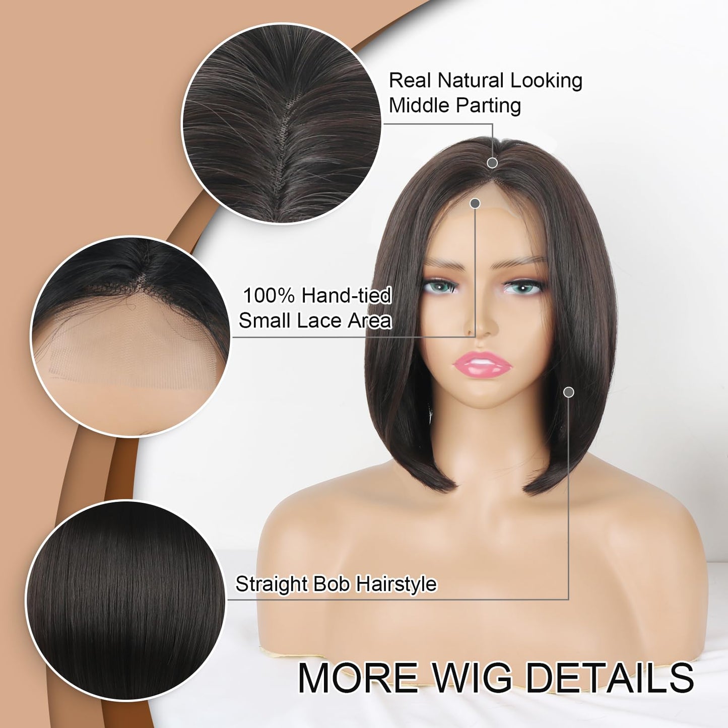 Liyoda Angled Bob Wig Short Bob Wig Straight Cut Inverted Bob Wigs for Women Black Bob Lace Wig Lace Front Bob Wig Middle Part Synthetic Bob Wigs for Black Women (#2)