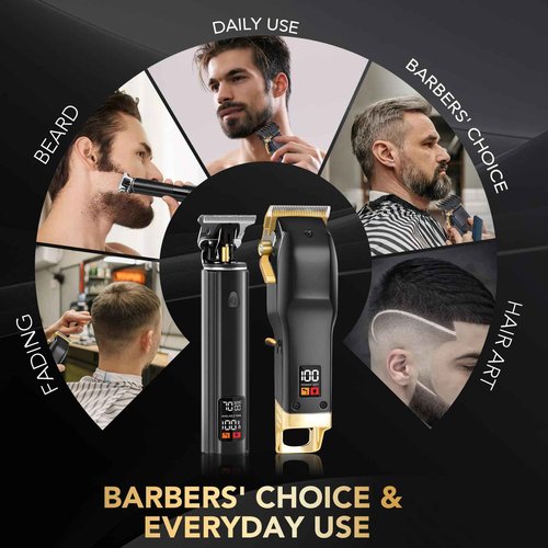 Hair Clippers for Men, Professional Cordless Barber Set with LED Display, 14 Guide Combs, Rechargeable Electric Shaver & Trimmer Kit (Black)