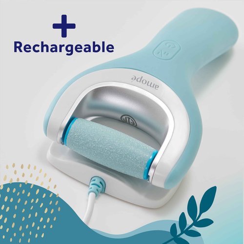 Amope Pedi Perfect Pro Wet & Dry Electric Foot File Callus Remover Kit, Waterproof, Rechargeable, Pedicure Tool for Feet, Removes Hard, Dead Skin, Feet Scrubber w/ Diamond Crystals, w/ 3 Roller Heads