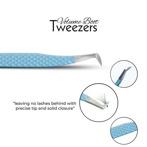 SIVOTE Lash Tweezers for Eyelash Extensions Fiber Tips, Set of 3, Volume, Volume Boot, 90 Degree Tweezers, Blue Yellow Orange