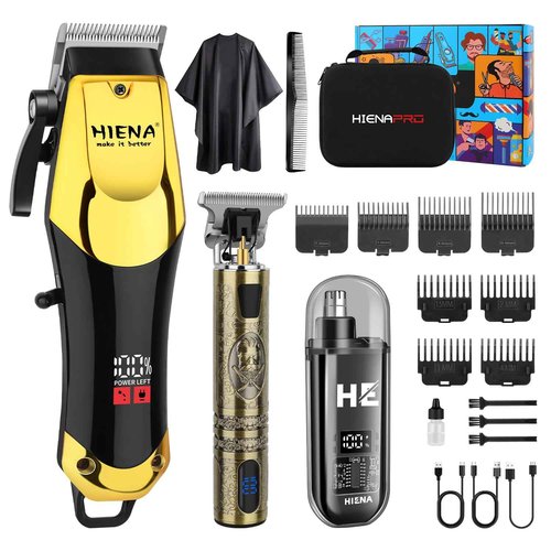 HIENA PRO Professional Hair Clippers & Cordless Barber Clippers for Men, Rechargeable Trimmer Set and Facial Grooming Tool Kit, Ear, Nose Hair Trimmer Set, Gifts for Men