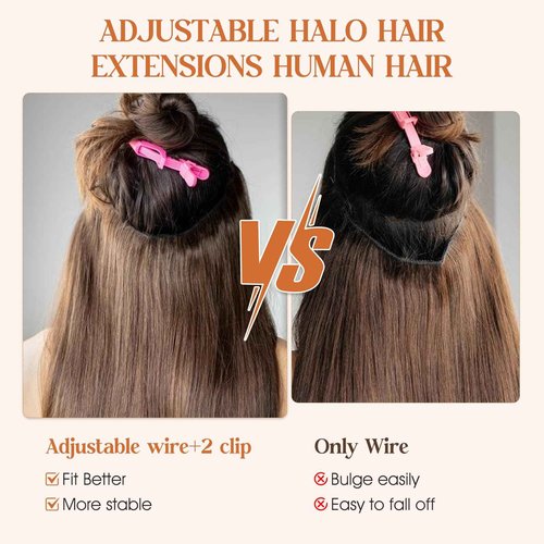 S-noilite Halo Hair Extensions Real Human Hair 12inch Short Straight Halo Extensions for Women Adjustable Dark Brown Halo Hair Extensions