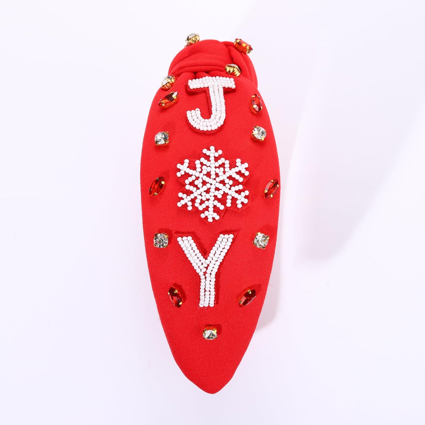 Christmas Headband for Women Jeweled Xmas Beaded JOY Headband Embellished Crystal Pearl Knotted Headbands Wide Top Knot Holiday Headband Christmas Hair Accessories Holiday Outfits Gifts (JOY Red)