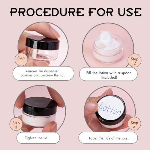 100 Count 3 Gram Sample Containers, Clear Lip Balm Containers with Lids, Small Plastic Sample Jars with 8 Mini Spoons, 100pcs Labels (Clear Lid)