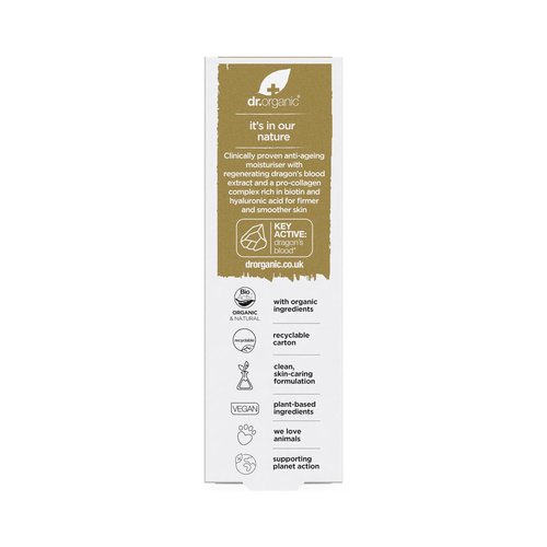 Dr. Organic Pro Collagen Plus + Anti-Ageing Moisturiser with Dragon’s Blood | Reduces Wrinkles, (Dry & Sensitive Skin) Natural, Certified Organic, Paraben & SLS-Free, 50 mL / 1.7 fl oz
