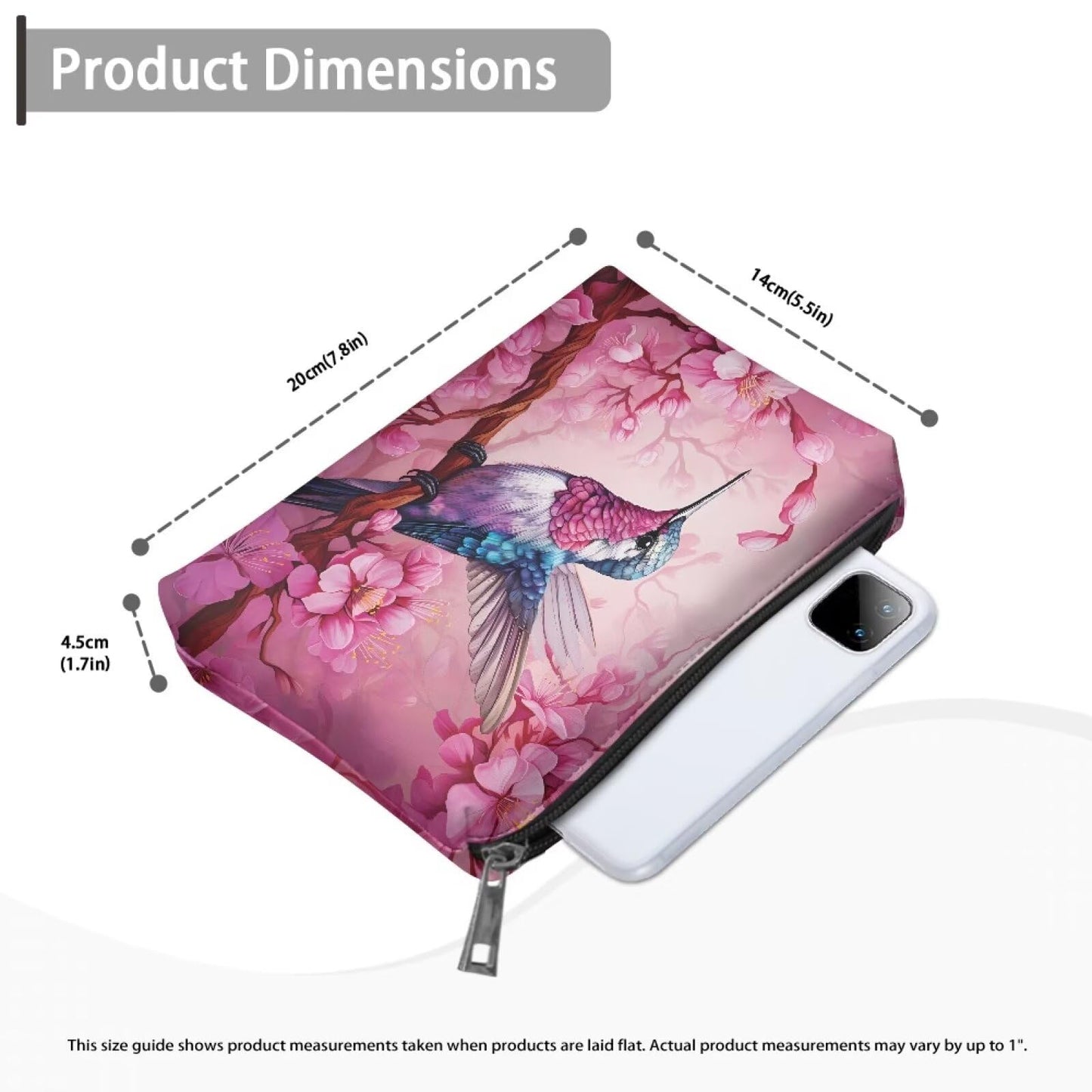 ELEDIZI Hummingbird Makeup Bag Cherry Blossom Makeup Purses Cosmetic Case for Cute Bags for Teen Girls Pu Leather Clutch Bag Pink Toiletry Bag for Women Aesthetic Skincare Bag Travel Lipstick Pouch