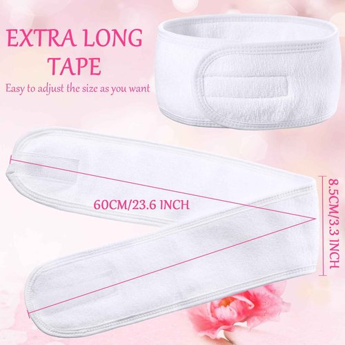 Hoteam 30 Pack Spa Headband Facial Esthetician Hair Wrap for Women Adjustable Makeup Sports Shower Stretch Towel with Tape(White)