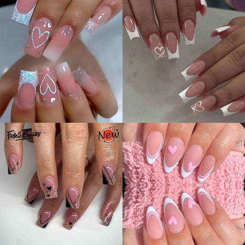 LBPEPAMZ 8Sheet Valentine's Day Nail Art Stickers gold white pink black heart Nail Stickers with Bling Gold Star Designs for Nails Art Manicure Decor Romantic Love Heart Nail Supplies Nail Accessories