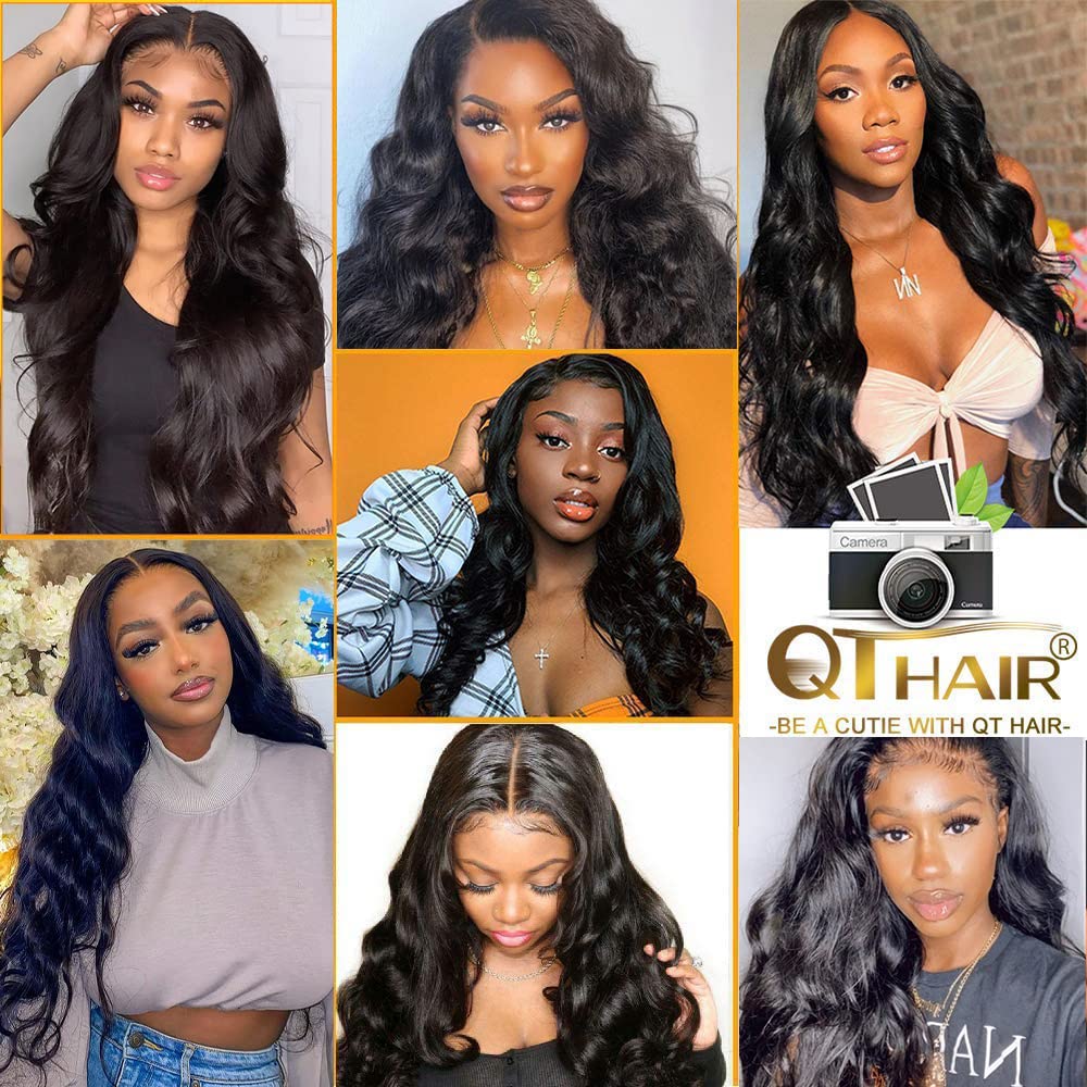 QTHAIR 14A Grade Brazilian Body Wave Human Hair Bundles with 13x4 Frontal (20 20 22+18)100% Unprocessed Brazilian Body Wave Virgin Human Hair with 13x4 Ear to Ear Lace Frontal Pre Plucked