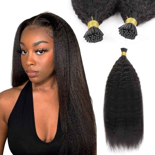ABH AMAZINGBEAUTY HAIR Kinky Straight Hair Extensions for Black Women Human Hair I Tips 50 Strands I Tip Remy Human Hair Extensions Kinky Straight Cold Fusion Hair Extensions 14 Inch 50G