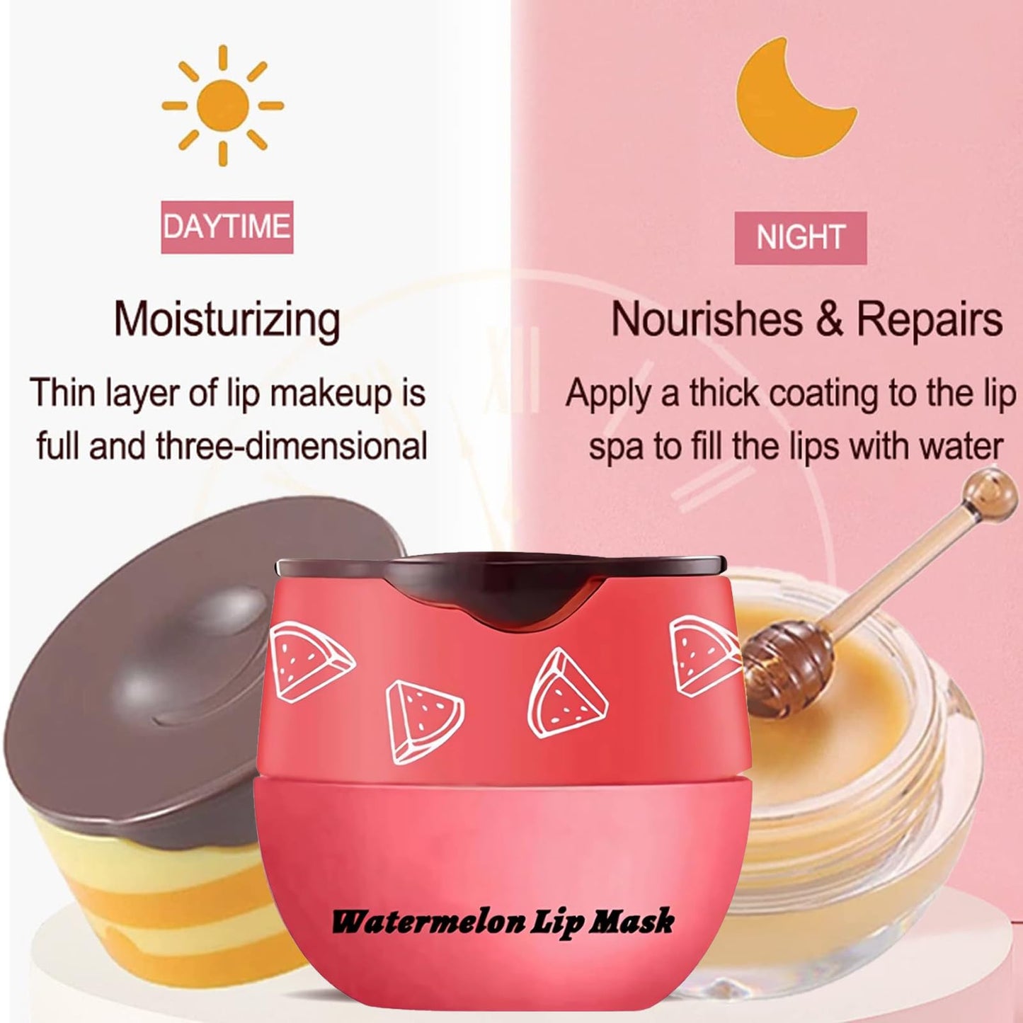 Bee Lip Balm Honey Pot, Honey & Strawberry & Watermelon&Apple Lip Mask Overnight Lip Sleeping Mask with Stick,Prevention Dry and Cracked Lip Scrubs Exfoliator(Green Pink Yellow Red)