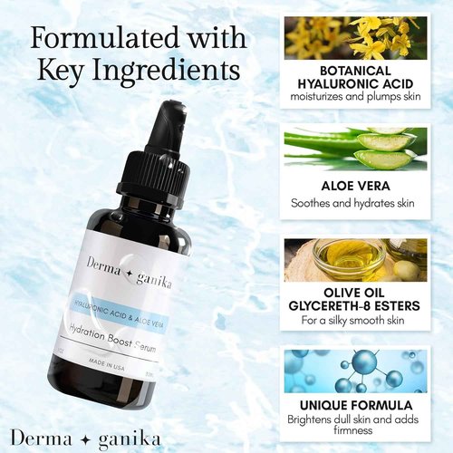 Derma ganika Hyaluronic Acid Serum for Face & Neck - Made in USA Ultra-Hydrating Anti-Aging Serum with Aloe Vera | Softens, Smooths, and Brightens Dry & Sensitive Skin (Pack of 2)
