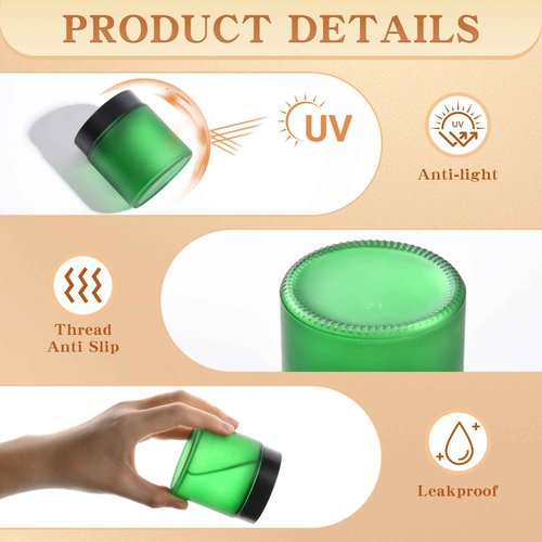 Glass Jars with Lids,Eco-Friendly Cosmetic Containers with Airtight Black Lids & Liners, Multi-Color Options for Cream, Lotion, Body Butter, DIY Skincare Travel Jars (Green Frosted, 4oz)