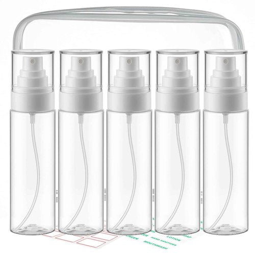 Cosywell Fine Mist Spray Bottles 3.5oz/105ml 5 Pack Leak Proof Mister Spray Bottle Refillable Plastic Hair Spray Bottle for Perfume Skincare Toners Water Cosmetics (Clear)