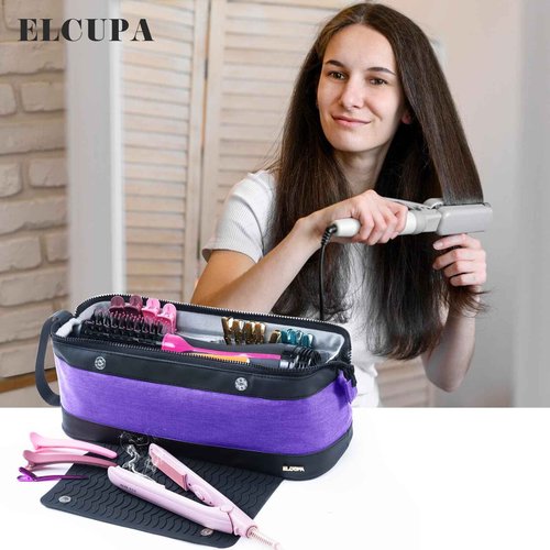 ELCUPA 2IN1 Hair Tools Travel Bag with Heat Resistant Mat for Shark Flextyle, Flat Irons, Straighteners, Curling Iron, and Haircare Accessories,Compatible with Revvlon One Step Hair Dryer