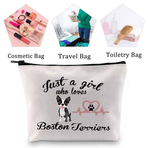Boston Terrier Makeup Bag Just a Girl who Loves Boston Terriers Gifts Cosmetic Bag Zipper Pouch Travel Toiletries Bag Boston Terrier Lover Owner Gifts (Boston Terrier bag)