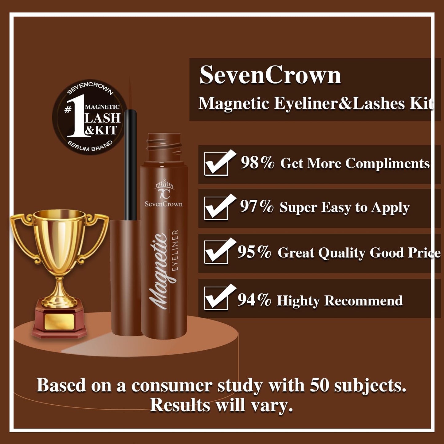 7C SevenCrown Magnetic Eyelashes with Eyeliner, Cat-Eye Magnetic Lashes Kit with Applicator,Most Natural Looking,Reusable Fake Eye Lash, 4 brown Strongest Waterproof Liquid Liner,