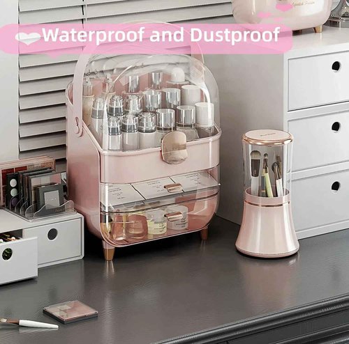 Makeup Organizers for Vanity, Skincare Organizers Cosmetic Display Cases with Transparent Cover, Teen Girls Gift for Bathroom Countertop, Lipstick Organizer
