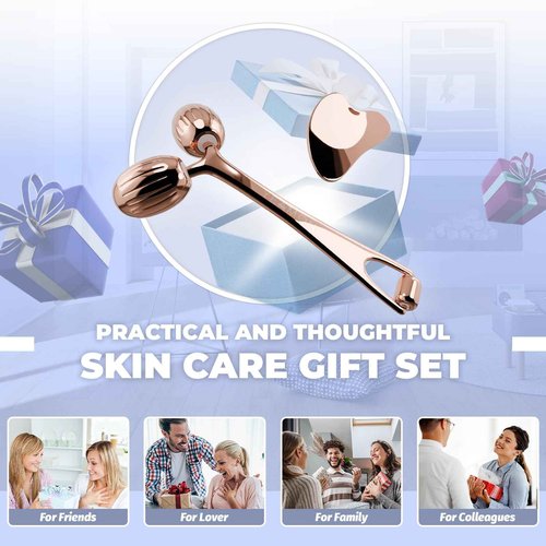 Yeamon Gua Sha Facial Tools and Face Roller Set, Facial Massage Tool for Women’s Skincare Routine,Cooling Stainless Steel Face Sculpting Eyes Roller Guasha for Daily Use or Self-Care Gift for Women