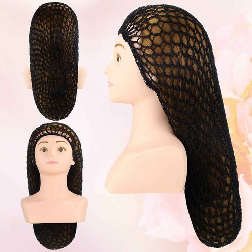 Waydress 3 Pcs Mesh Crochet Hair Nets Rayon Knit Snood Hat Cover 20 Inch Crocheted Sleeping Cap for Women Long Curly Hair(Black, Gray, Sapphire)