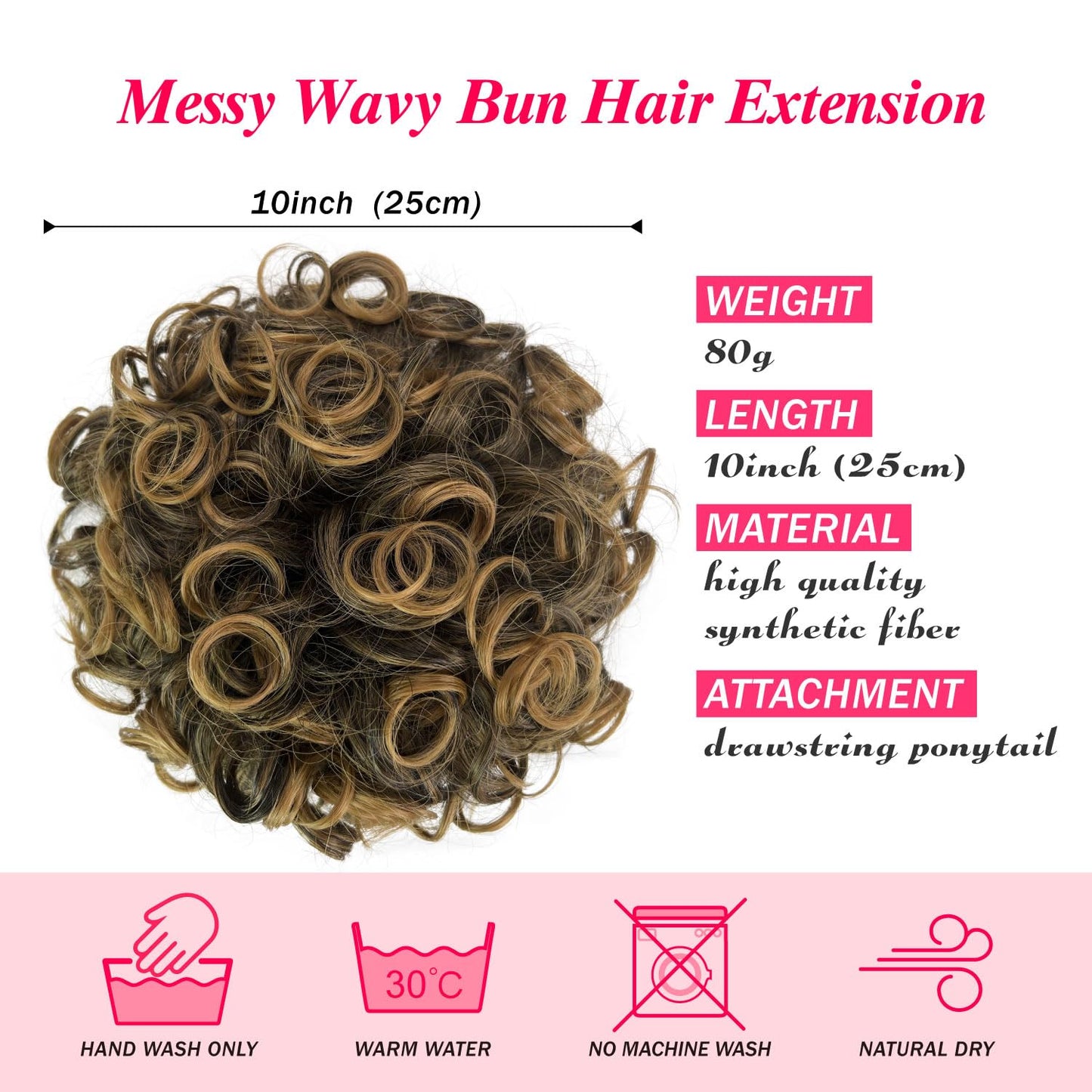 Adancyler Messy Bun Hair Piece Fluffy Large Curly Ombre Honey Blonde Hair Bun Drawstring Ponytail Extension 80 Gram Short Synthetic Hairpieces Pony Tails Hair Extensions for Women Daily Use(T1B/27#)