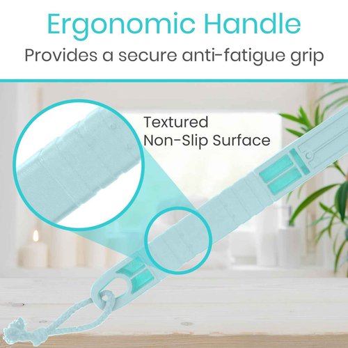 Vive Long Handled Loofah on a Stick - Mesh Back Sponge for Bath, Reusable w/Extra Pouf - Exfoliating Scrubber for Elderly & Disabled, Soft Loofa for Bathing Men & Women