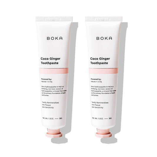 Boka Travel Size Toothpaste - Coco Ginger, 1.3 Fl Oz, Pack of 2 - Nano Hydroxyapatite for Remineralizing, Sensitive Teeth, & Whitening - Fluoride Free - Dentist Recommended for Adult, Kids