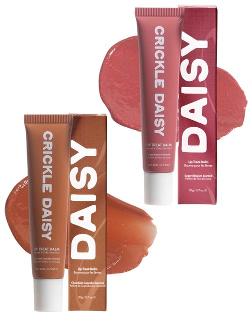 Crickle Daisy Lip Treat Balm - Hydrating & Nourishing Lip Balm with Avocado, Olive, and Coconut Oils - Softening Lip Moisturizer & Protection for Very Dry Lips - 1x Sugar Blossom & 1x Chocolate, 0.7oz