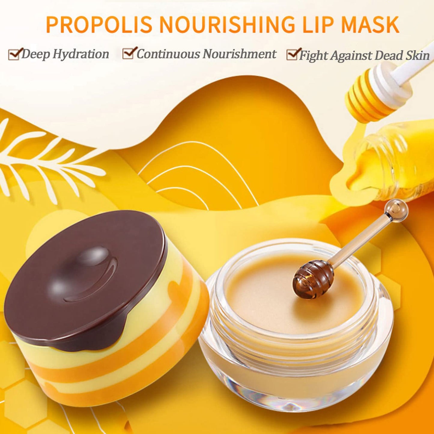 2 PCS Bee Lip Balm Lip Mask Honey Pot Honey Lip Mask Propolis Moisturizing Lip Balm with Stick - Hydrating Prevention Dry and Cracked Lip Scrubs Exfoliato Lip Wrinkle Skin Care Products